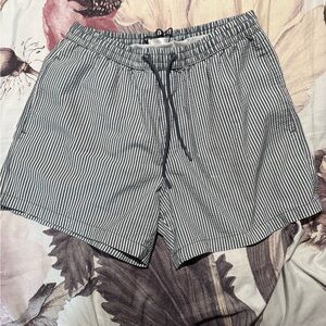 Zara Navy & White Striped Drawstring Shorts